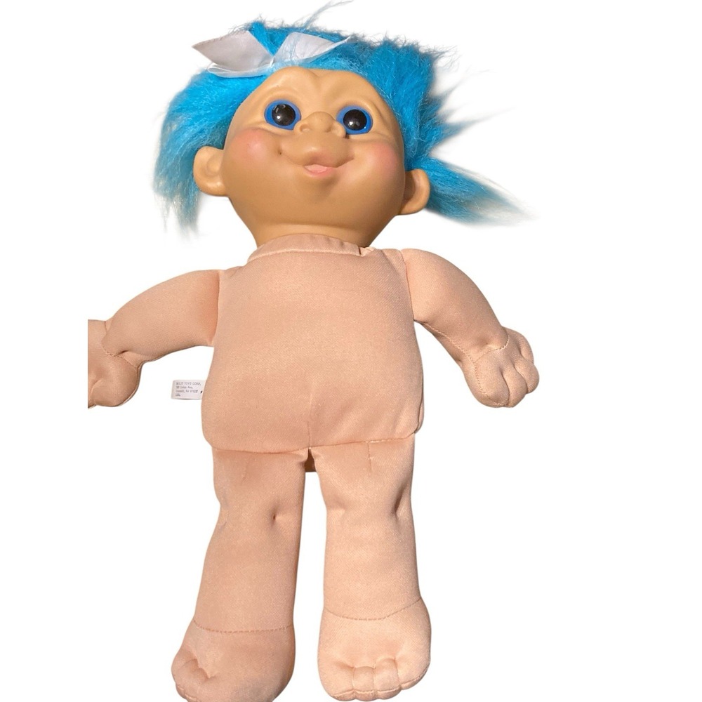 TROLL M.T. Vintage 1990s Stuffed Plush Doll 12" Blue Hair Blue Eyes